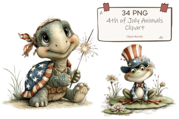 Celebrate Independence Day with Adorable Funny Whimsical 4th of July Animals Clipart