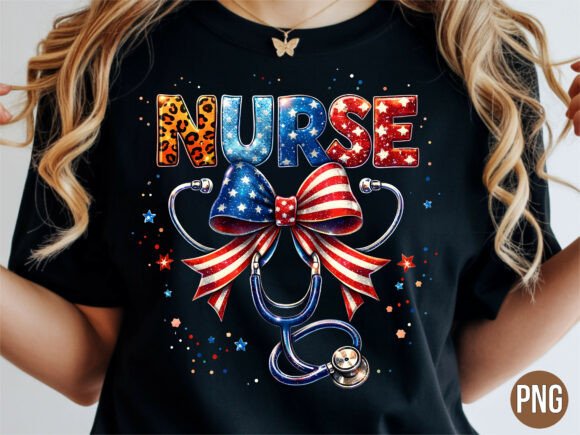 Celebrating Healthcare Heroes: The Patriotic Nurse Fourth of July PNG Shirt Design