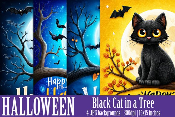 Elevating Halloween Design: The Strategic Power of the Black Cat in a Tree Background
