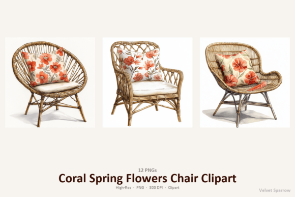 Enhancing Creative Projects with Coral Spring Flowers Chair Clipart