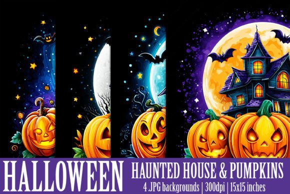 Evaluating Haunted House and Pumpkins Background S2 for Digital and Print Crafts