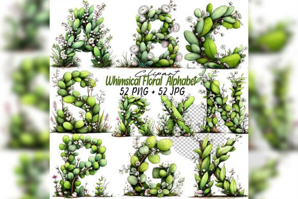 Floral Alphabet Clipart Set ABC PNG: Elevating Modern Design with Whimsical Watercolor