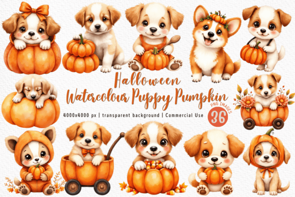 Halloween Puppy Pumpkin PNG Bundle