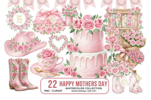 Happy Mothers Day Watercolor Clipart PNG: Elevate Your Creative Projects with Elegant Floral Designs