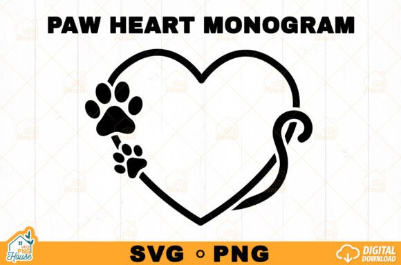 Paw Heart Monogram Doodle Heart SVG: Elevating Pet-Centric Design with Hand-Drawn Charm