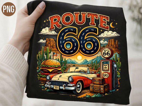 Reviving Americana: Elevate Your Designs with the Retro Route 66 Vintage Classic Car PNG