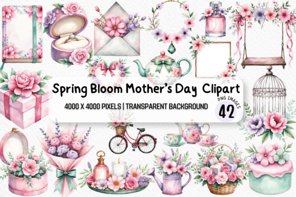 Spring Bloom Mother’s Day Clipart PNG: Elevating Your Designs with Watercolor Elegance