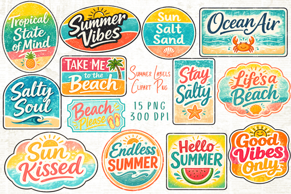 Summer Labels Clipart PNG Sublimation