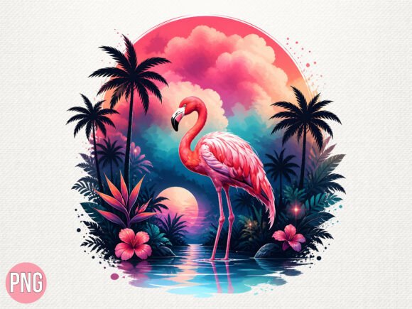 Tropical Flamingo Sunset PNG for Creative Projects