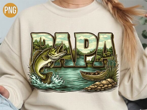 Unlocking Creative Potential with the Papa Fishing Scene Bass Lake T-Shirt PNG Design