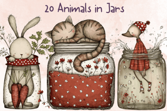 Whimsical Animals in Jar Clipart Set