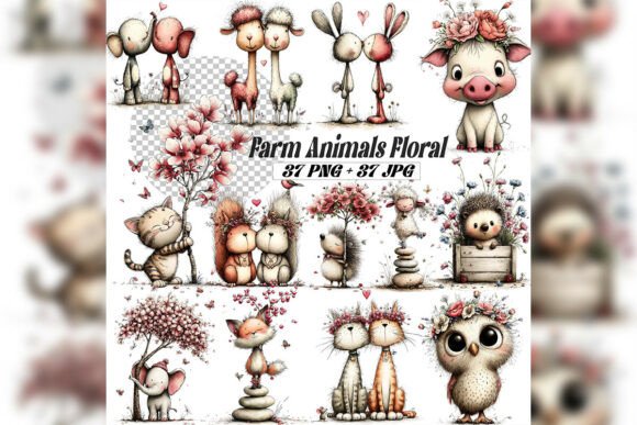 Whimsical Farm Animals Floral Set