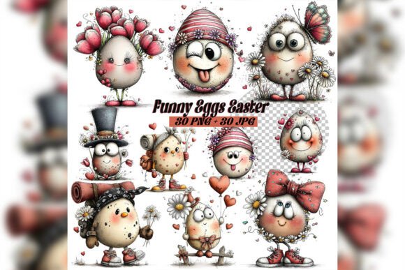 Whimsical Funny Easter Eggs Clipart Set